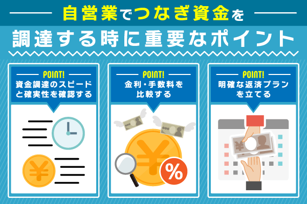 自営業でつなぎ資金を調達する時に重要なポイントを解説している画像